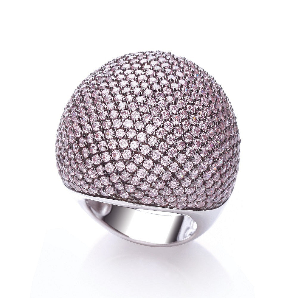 Micro Pave' Big Cocktail Ring 503 Pink Cubic Zirconia