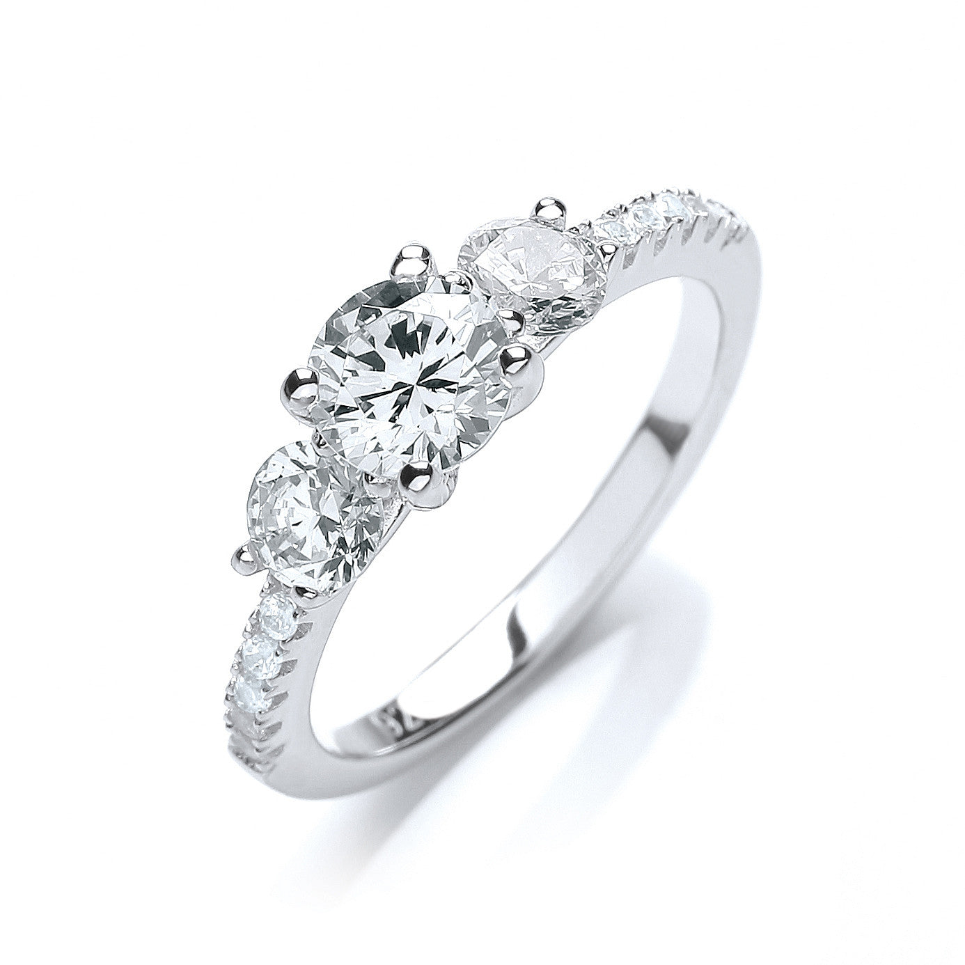 Micro Pave' Trilogy Ring & Cubic Zirconia on Shoulder