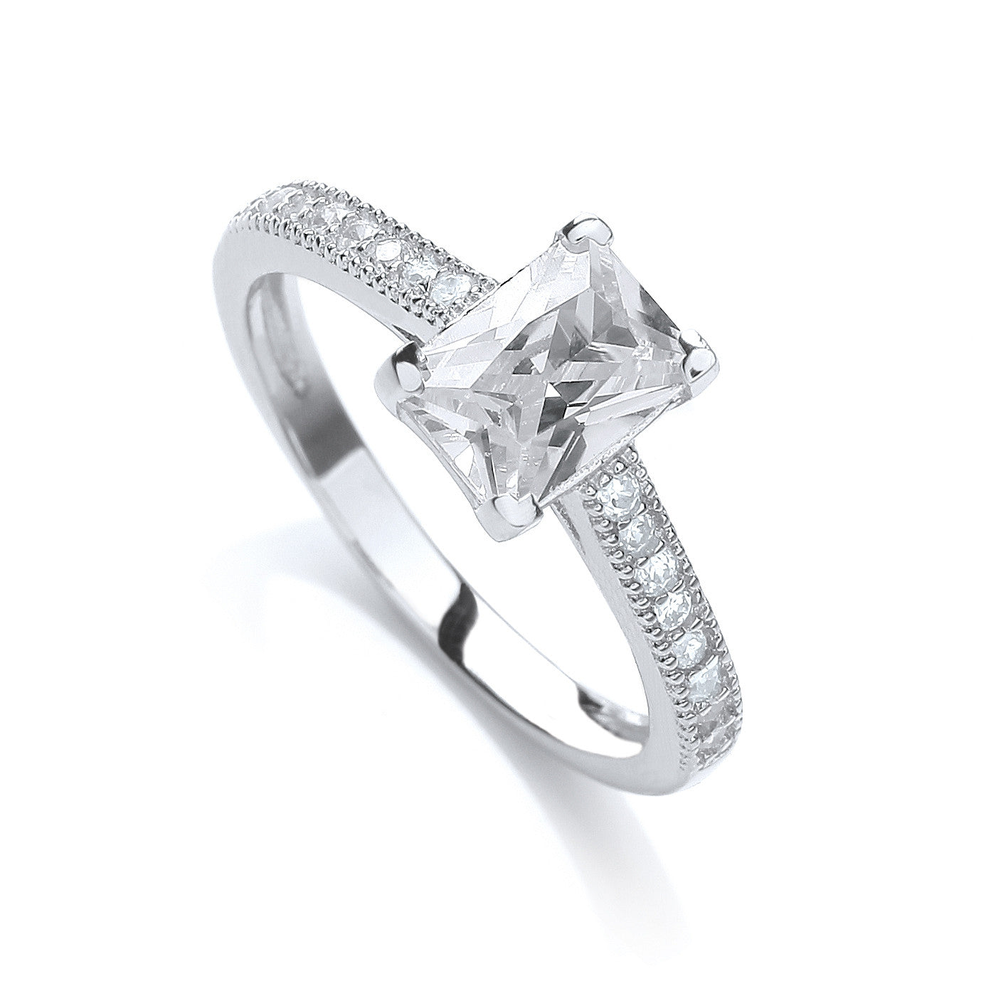 Fancy Emerald Cut Cubic Zirconia with Shoulders Ring