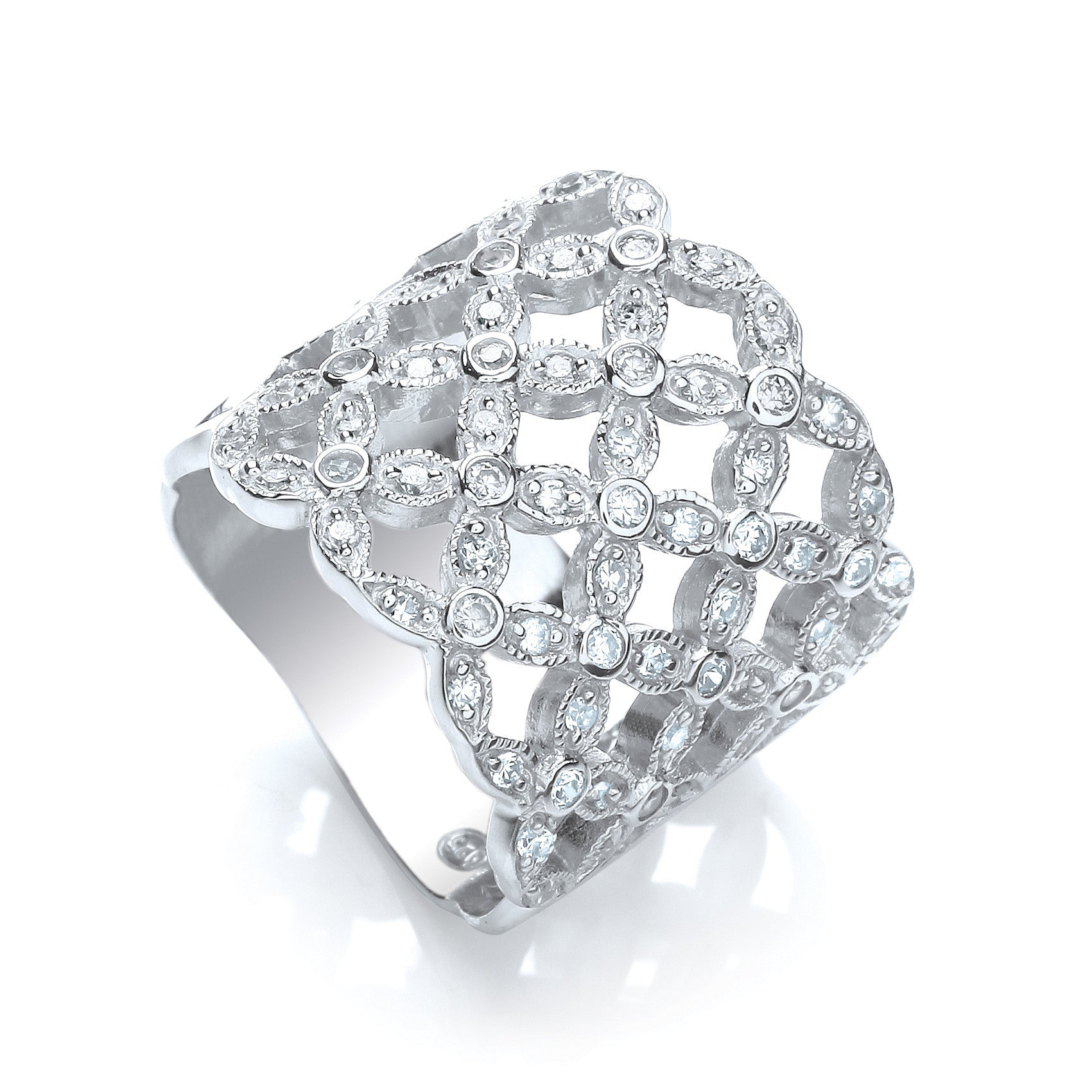 Multi-Row Fancy Flower Cubic Zirconia Ring