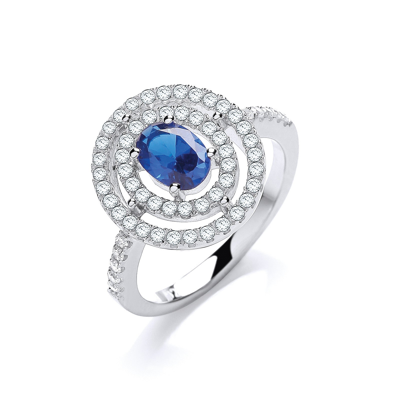 Micro Pave' Sapphire Blue & Clear Cubic Zirconias Ring