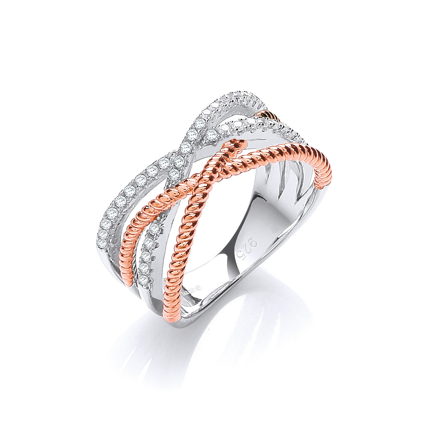 Micro Pave' Rose Coated & Sterling Silver Cubic Zirconia Ring