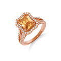 Micro Pave Rose Coated Champagne Centre Sterling Silver Cubic Zirconia Ring
