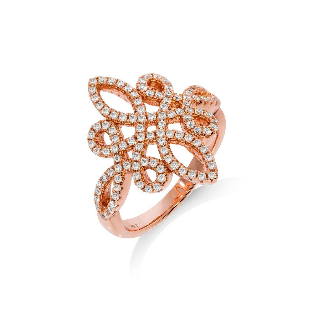 Micro Pave Rose Coated Fancy Sterling Silver Cubic Zirconia Ring