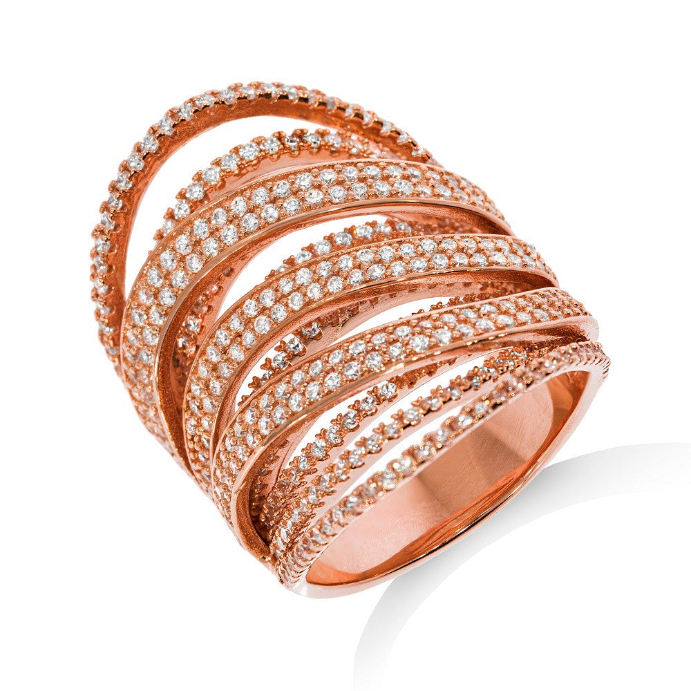 Micro Pave Rose Coated Fancy Sterling Silver Cubic Zirconia Ring
