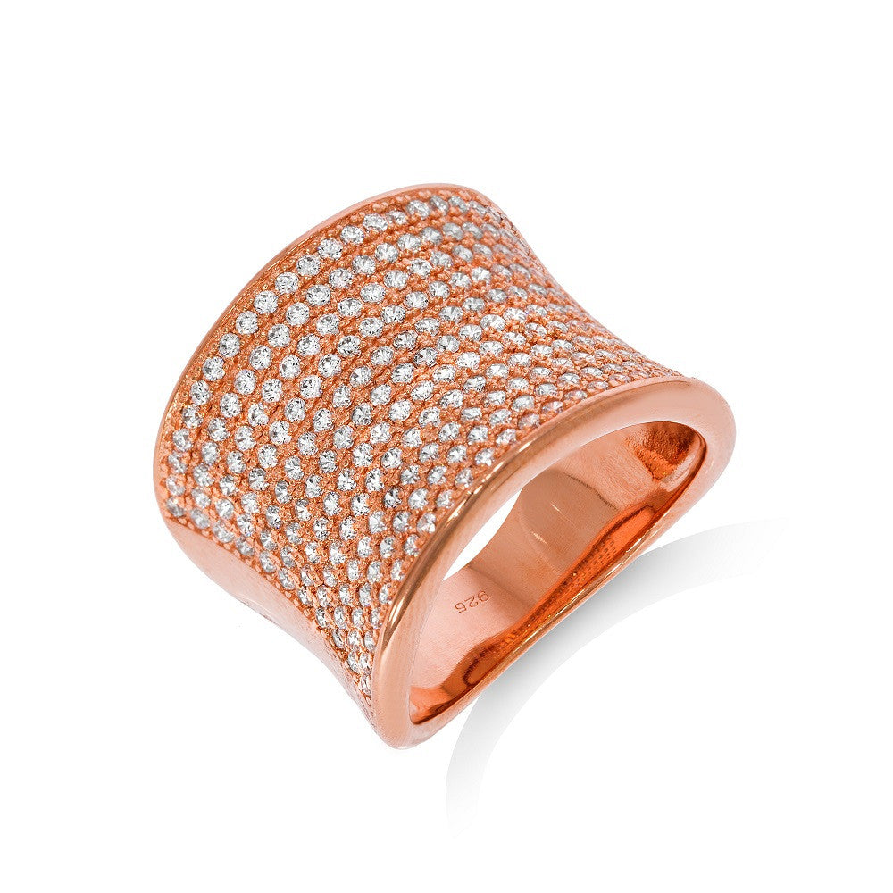Micro Pave Rose Coated Fancy Sterling Silver Cubic Zirconia Ring