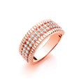Rose Coated Sterling Silver Two Rows of Cubic Zirconia Ladies Ring