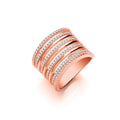 Micro Pave 9 Rows, Rose Coated Sterling Silver Ladies Ring