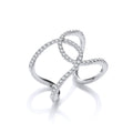 Micro Pave Cubic Zirconia Two Row Interlocking Cuff Sterling Silver Ring
