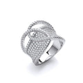 Micro Pave Cubic Zirconia Interlocking Top Sterling Silver Ring
