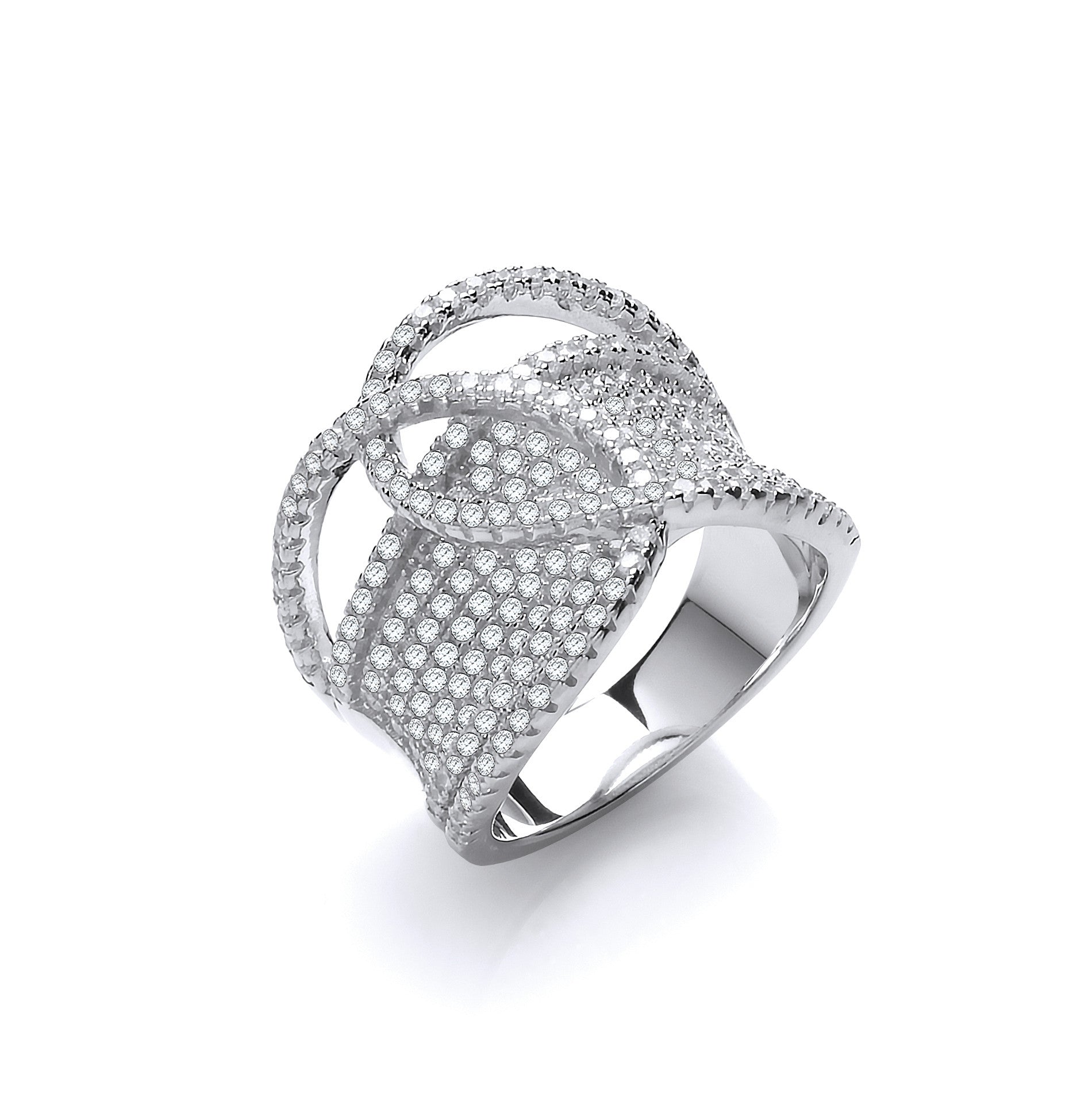 Micro Pave Cubic Zirconia Interlocking Top Sterling Silver Ring
