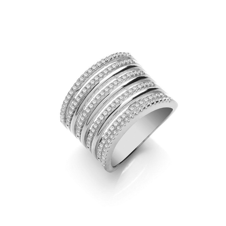 Micro Pave 9 Rows, Sterling Silver Ladies Ring