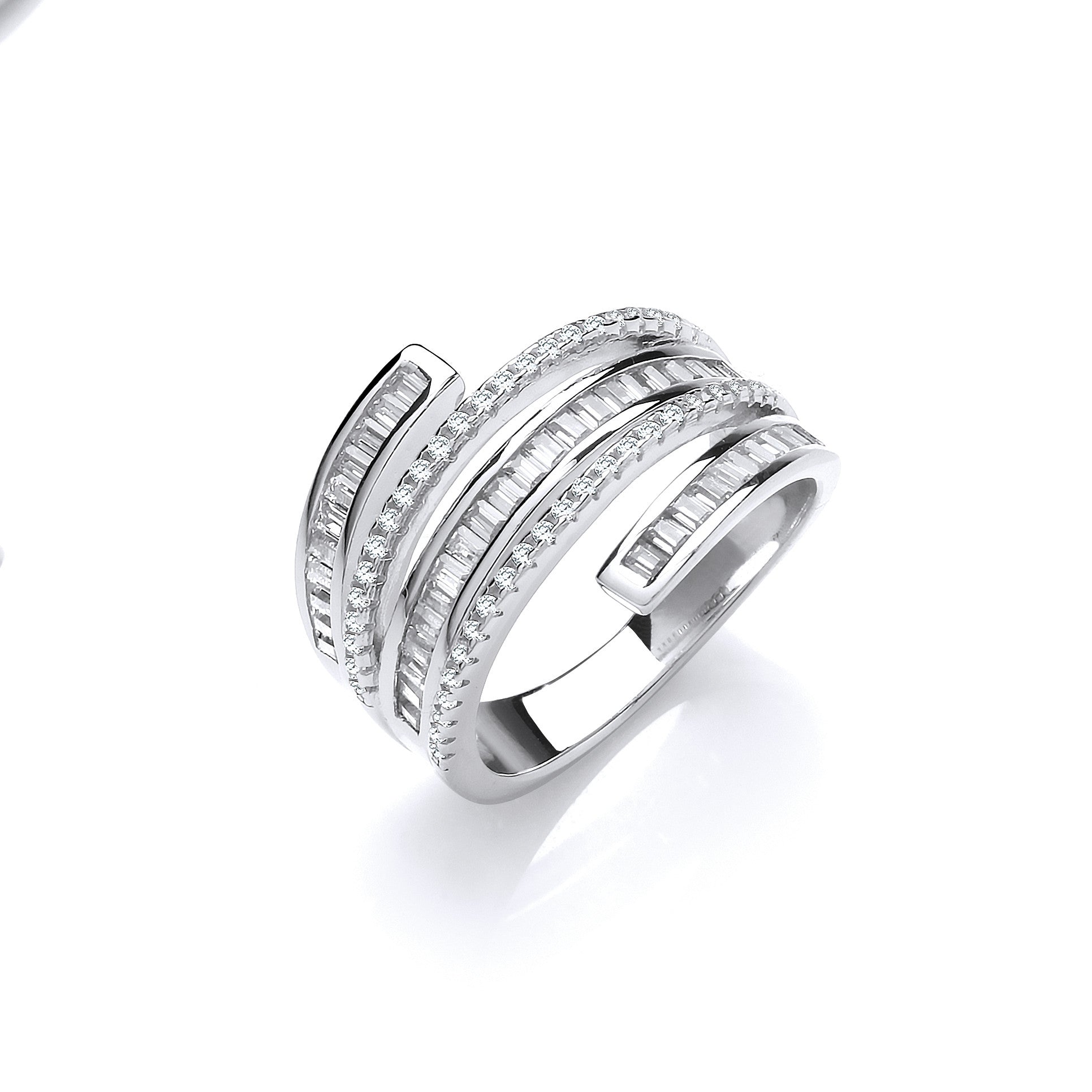 Sterling Silver 5-Layer Baguette & Round Cubic Zirconia's Ring