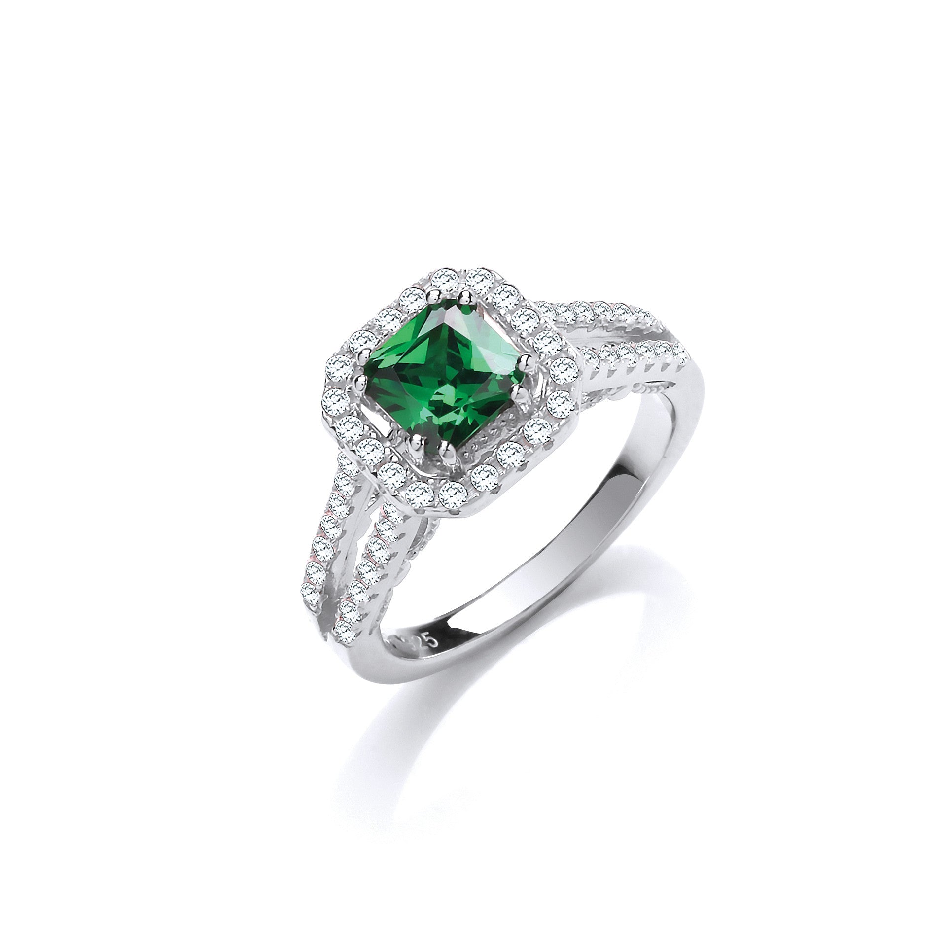 Green p/c Cubic Zirconia High Setting Split Shank Fancy Sterling Silver Ring