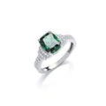 Emerald Cut Green Cubic Zirconia Centre with Clear Cubic Zirconia on Shoulder Sterling Silver Ring