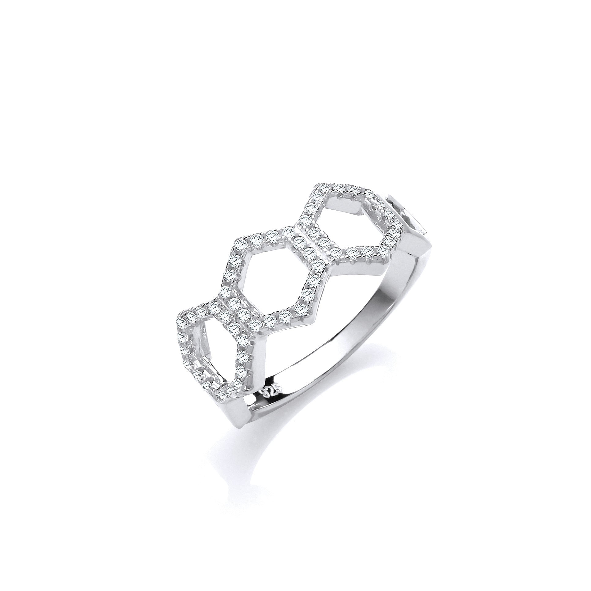 Honeycomb Style Micro Pave Cubic Zirconia Sterling Silver Ring