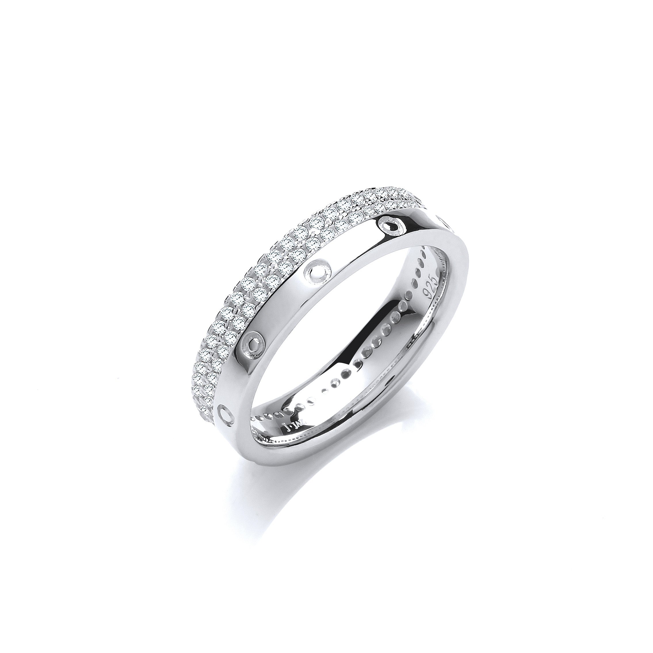 Double row Micro Pave Cubic Zirconia Fancy Sterling Silver Ring