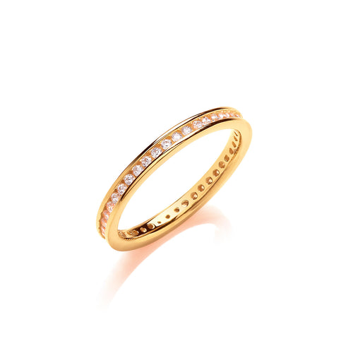 2mm Full Eternity Round/Brilliant Cz Yellow Gold Plated Sterling Silver Ring