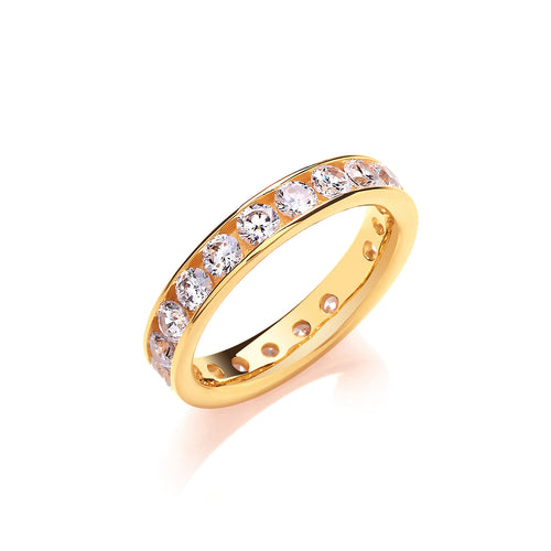 4mm Full Eternity Round/Brilliant Cz Yellow Gold Plated Sterling Silver Ring