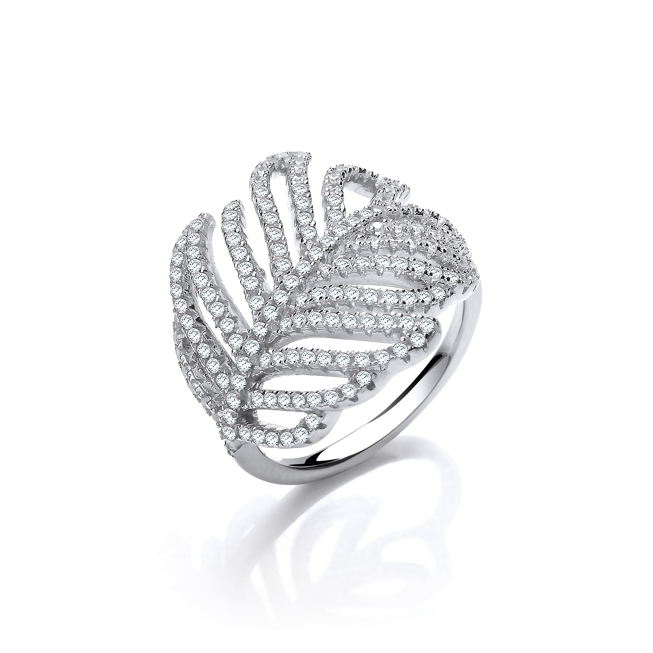 Barley Leaf Style Cubic Zirconia Sterling Silver Ring