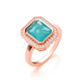 Green Natural Stone & Glass Emerald Cut Rose Gold Plated Sterling Silver Ring
