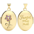 9ct Yellow Gold Oval Double Sided Locket with Purple Cubic Zirconia