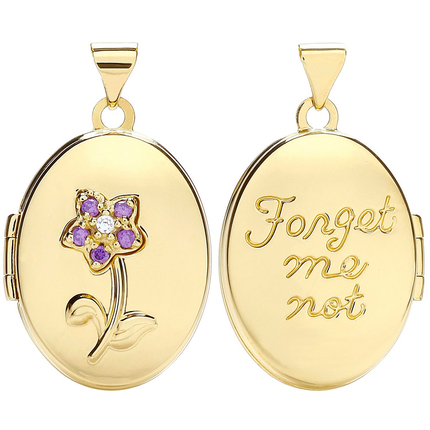 9ct Yellow Gold Oval Double Sided Locket with Purple Cubic Zirconia
