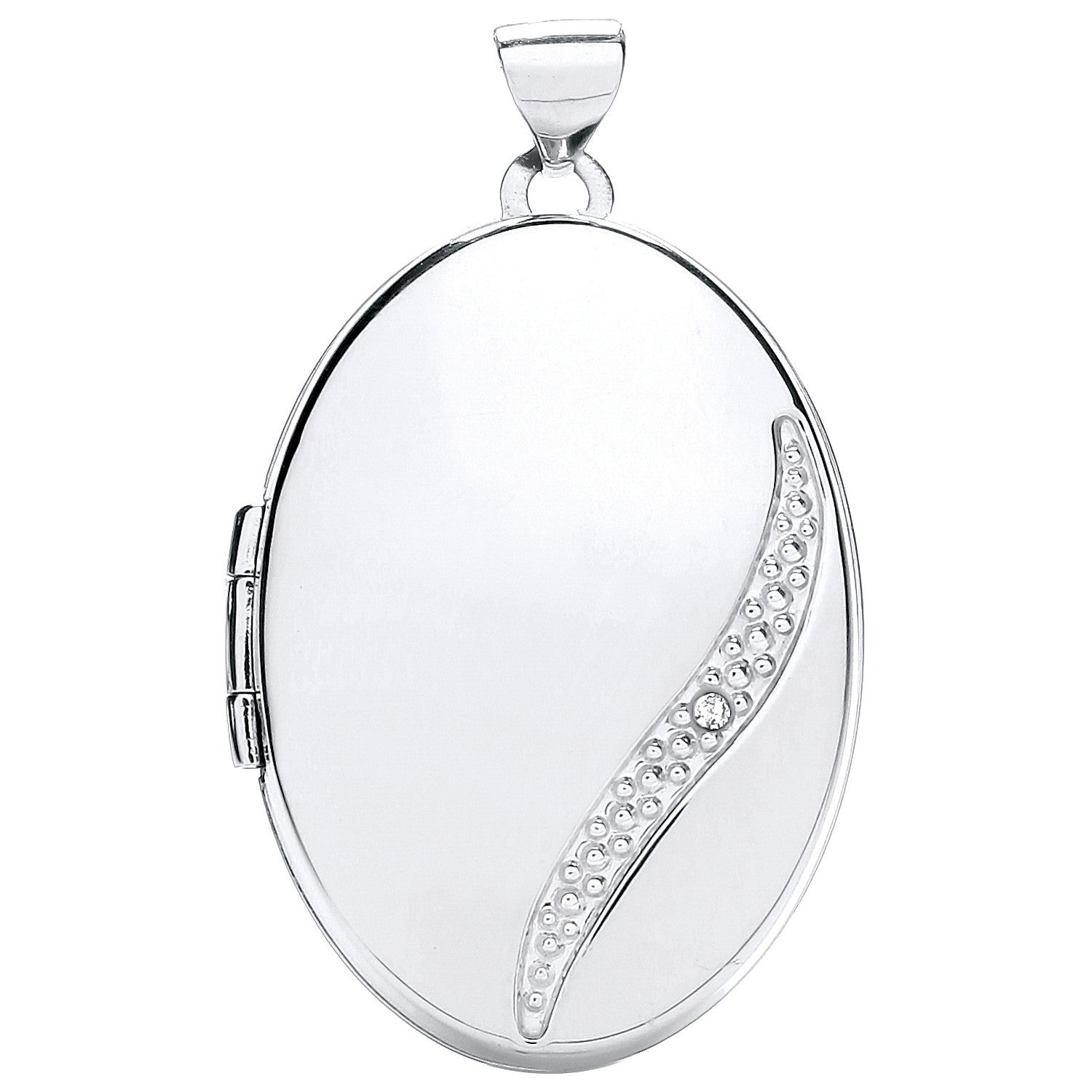9ct White Gold Oval Locket with Diamond