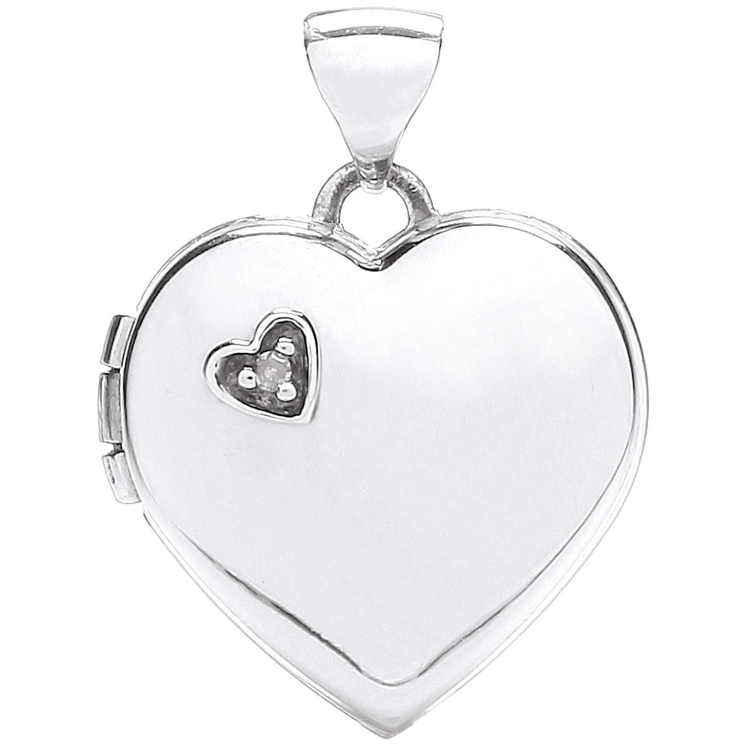 9ct White Gold Heart Shape Locket with Diamond