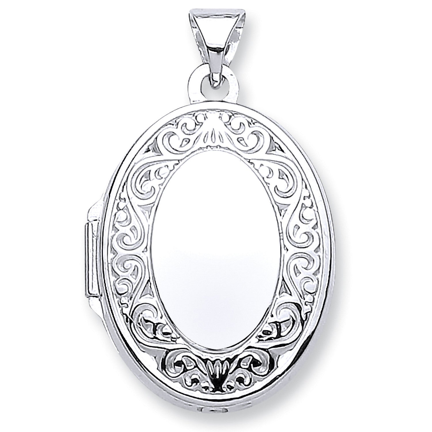 9ct White Gold Oval Shape Locket with edge design
