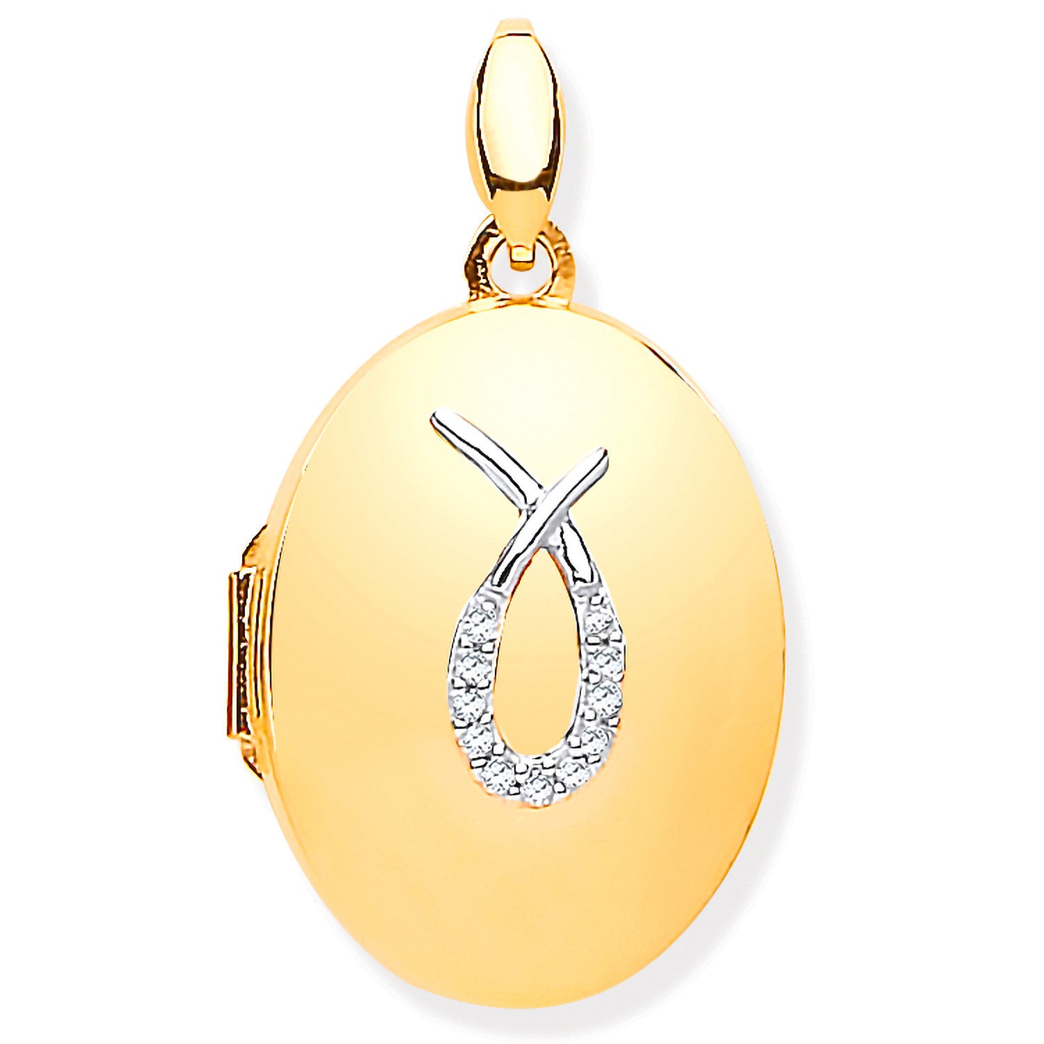9ct Yellow Gold & Diamonds Oval Locket