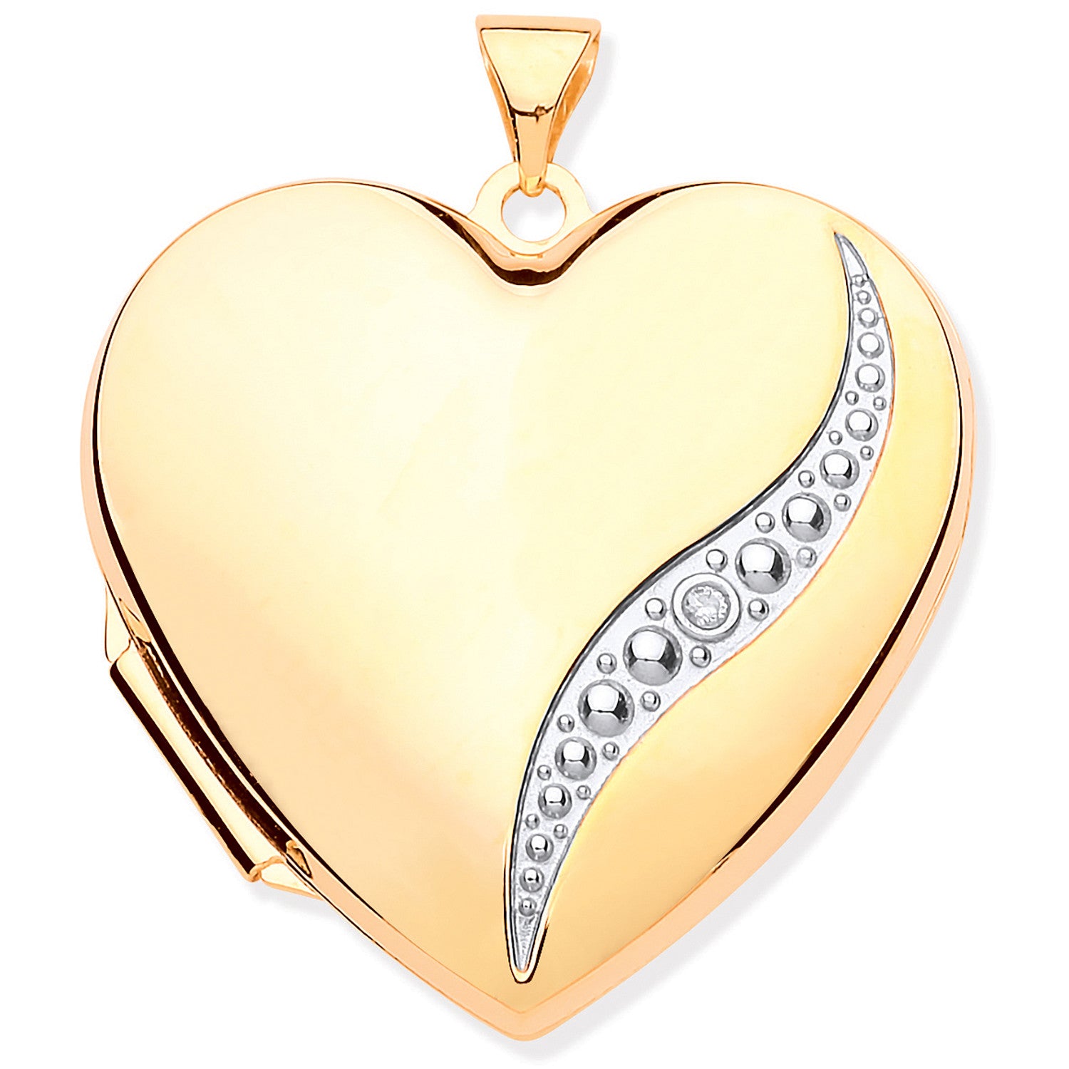 9ct Yellow Gold Large Heart Shape Locket with Diamond
