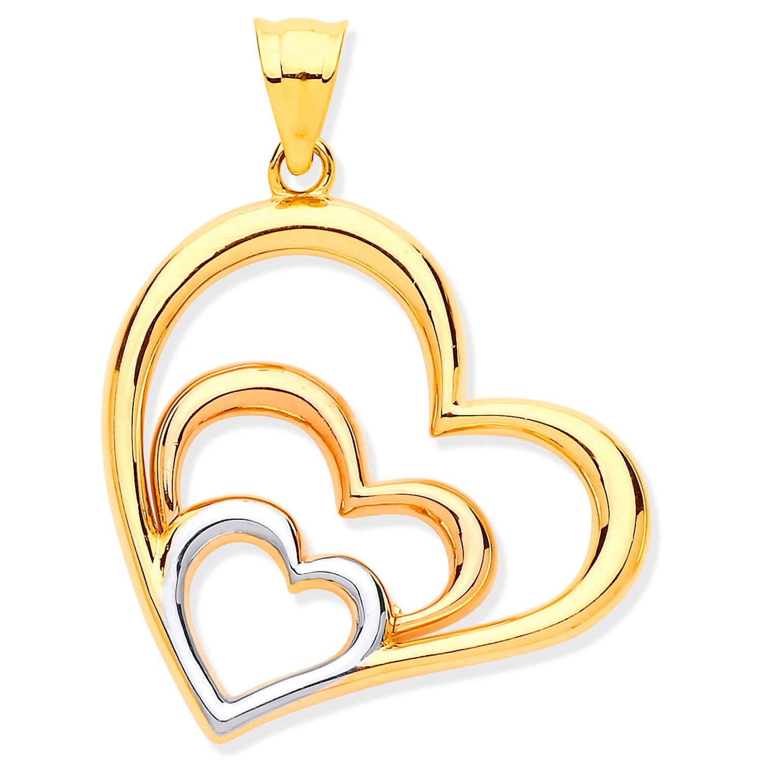White, R & 9ct Yellow Gold Cubic Zirconia Hearts Pendant