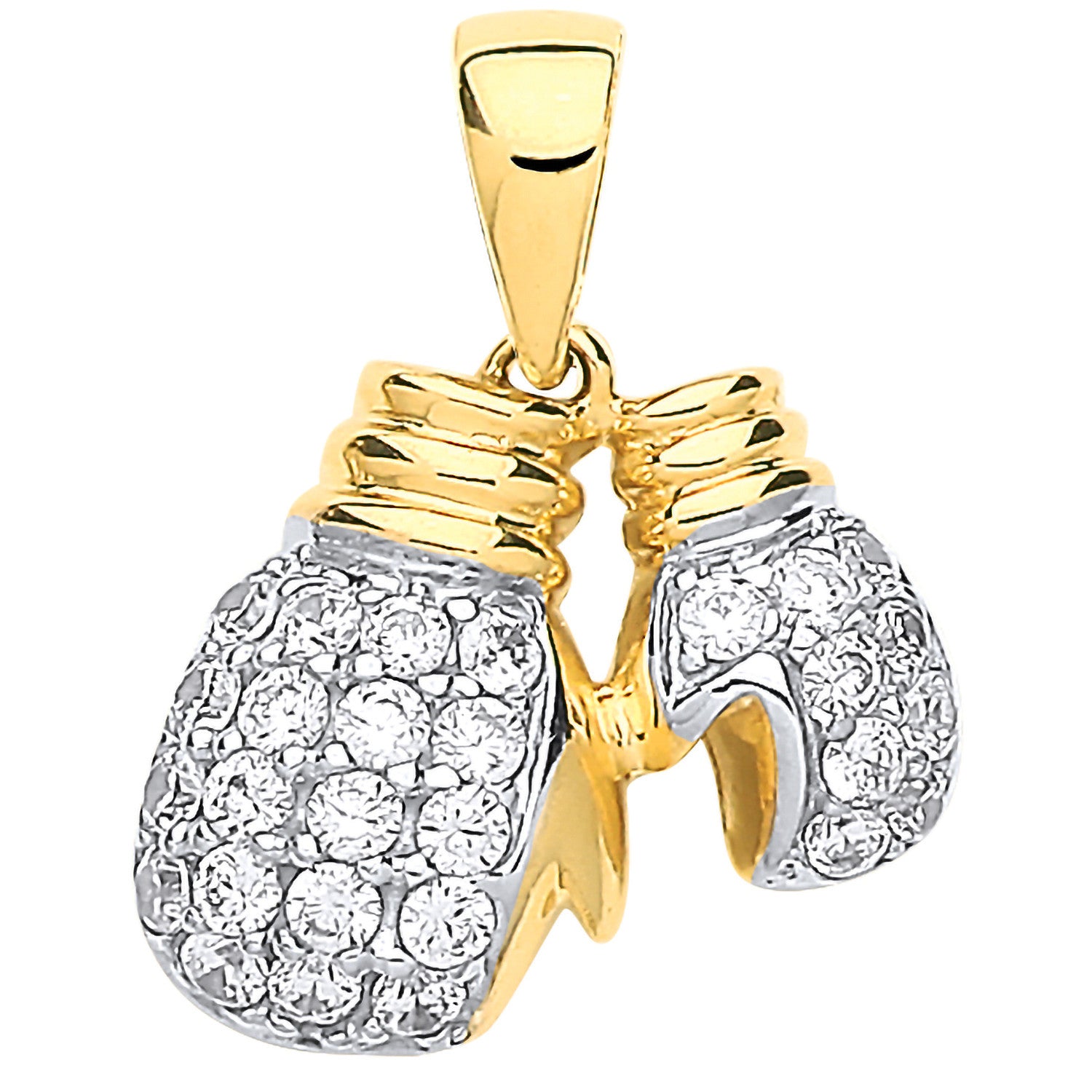 9ct Yellow Gold Joined Double Boxing Gloves Cubic Zirconia Pendant