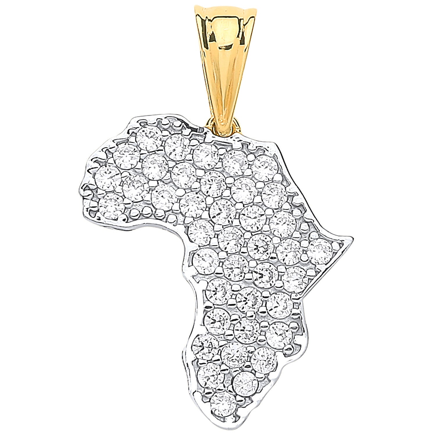 9ct Yellow Gold Cubic Zirconia Africa Map Hollow Pendant