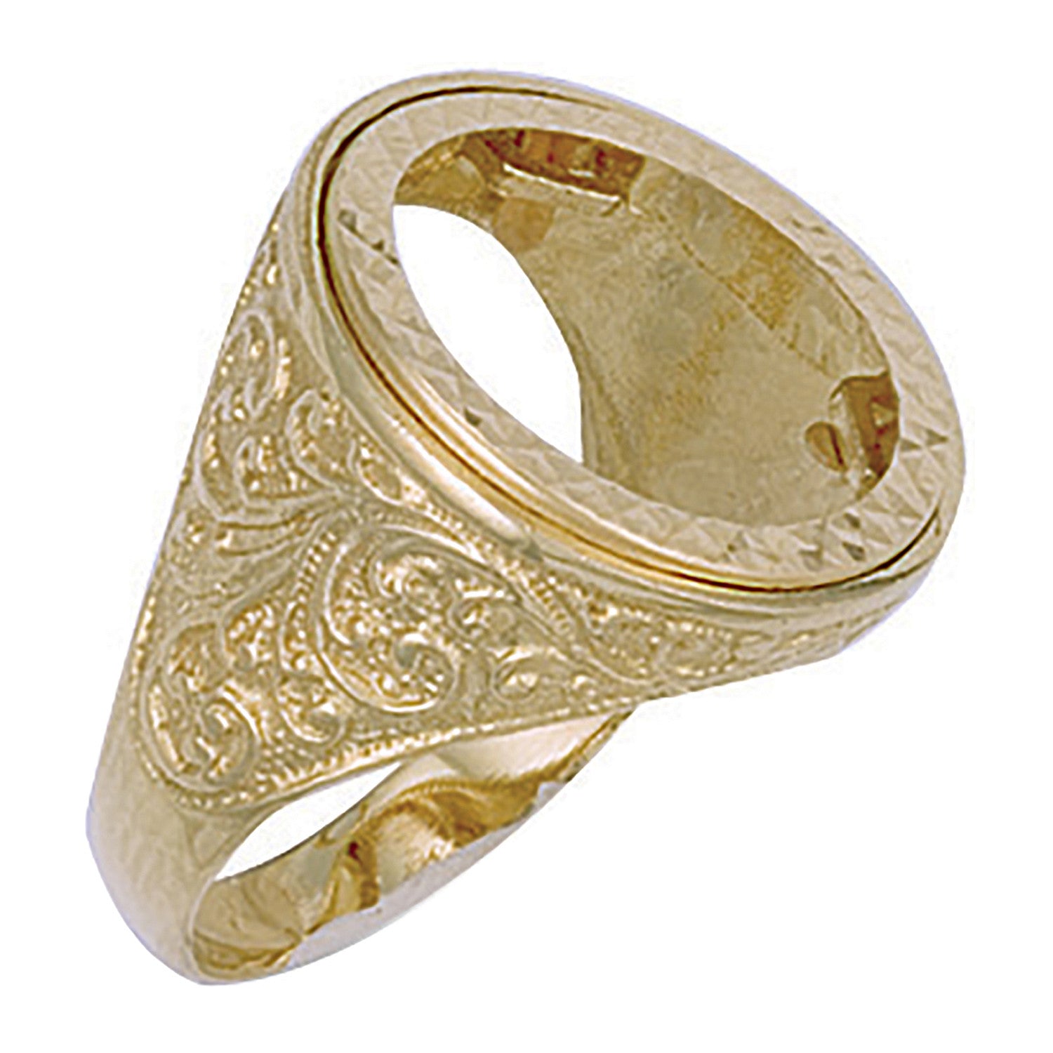 9ct Yellow Gold (Half) Engraved Sides Sovereign Ring