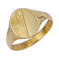 9ct Yellow Gold Engraved Oval Signet Ring