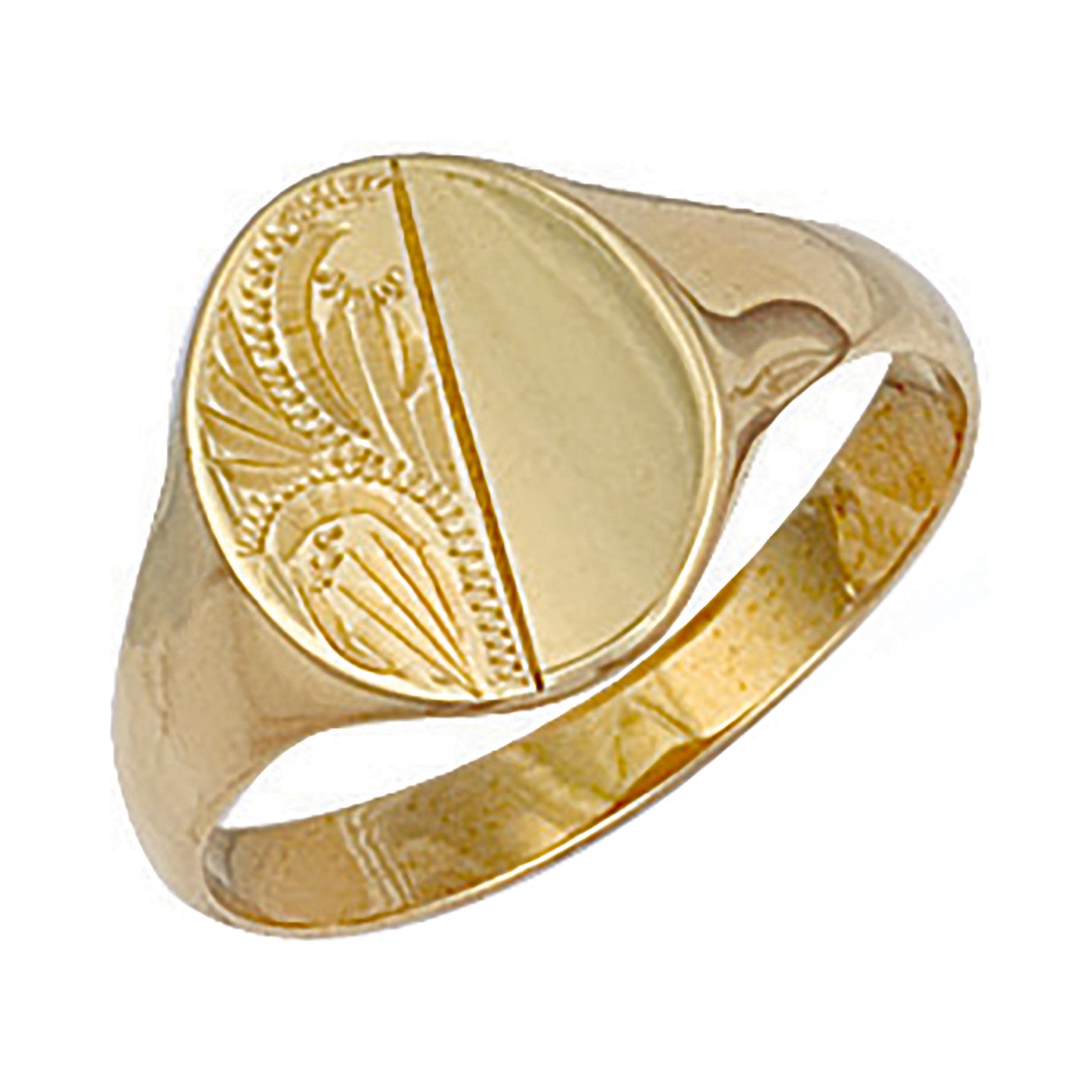 9ct Yellow Gold Engraved Oval Signet Ring