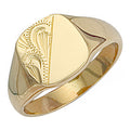9ct Yellow Gold Cushion Engraved Signet Ring