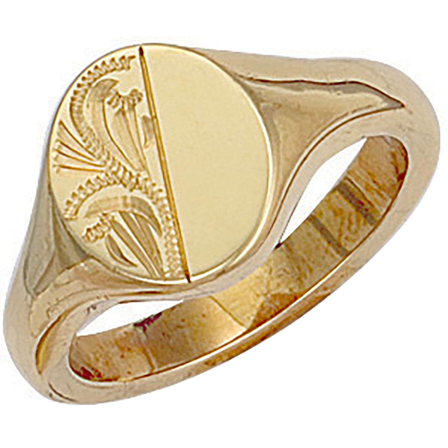 9ct Yellow Gold Engraved Oval Signet Ring
