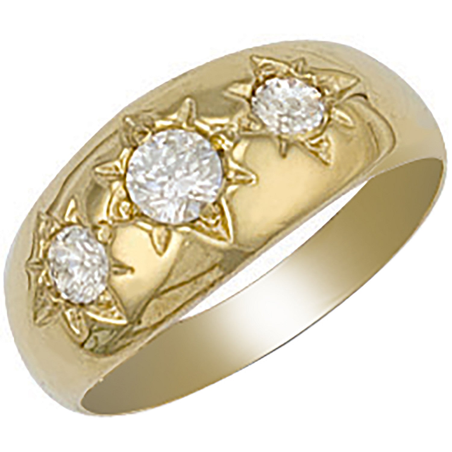 9ct Yellow Gold Gents 3 Stone Cubic Zirconia Ring
