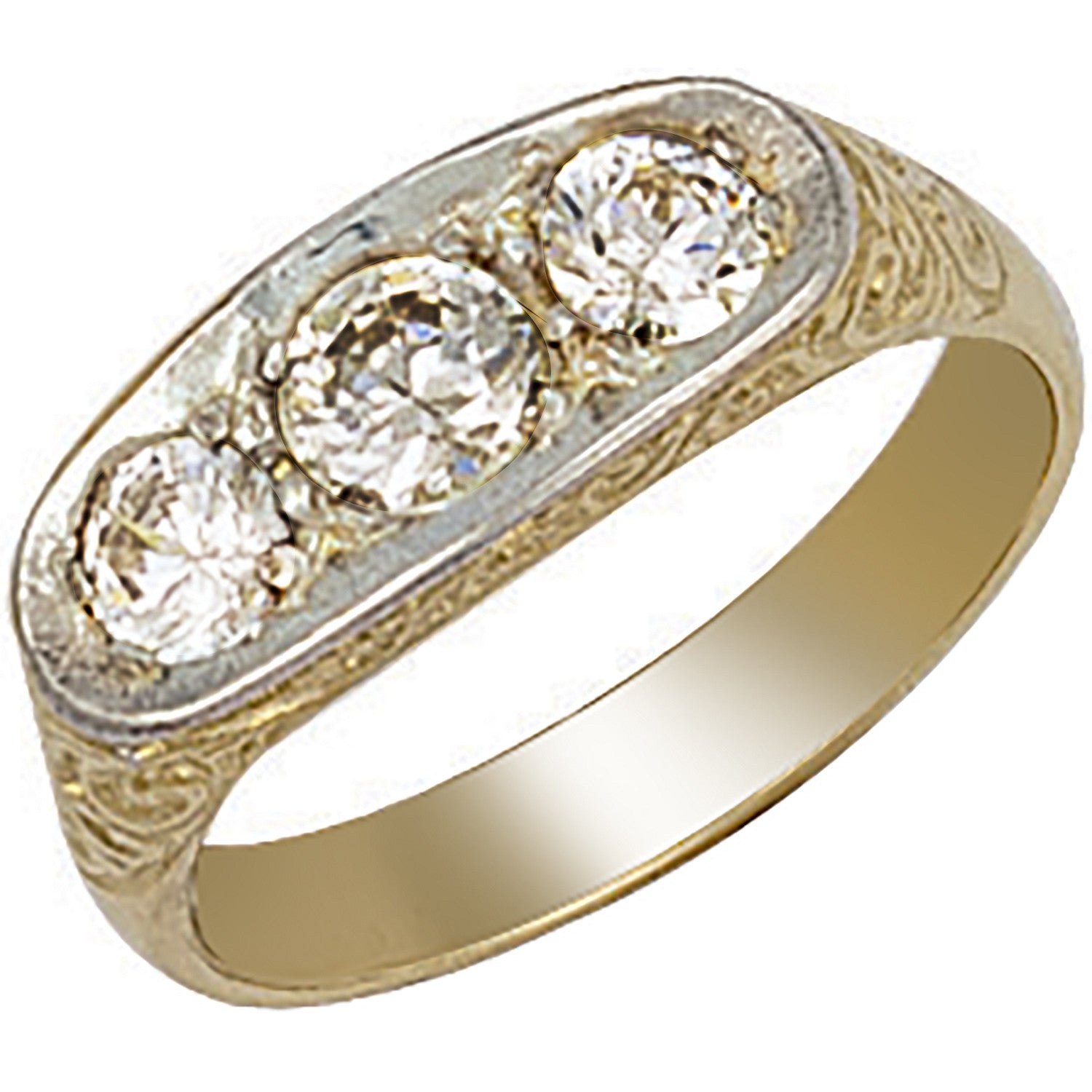9ct Yellow Gold Gents 3 Stone Cubic Zirconia Ring