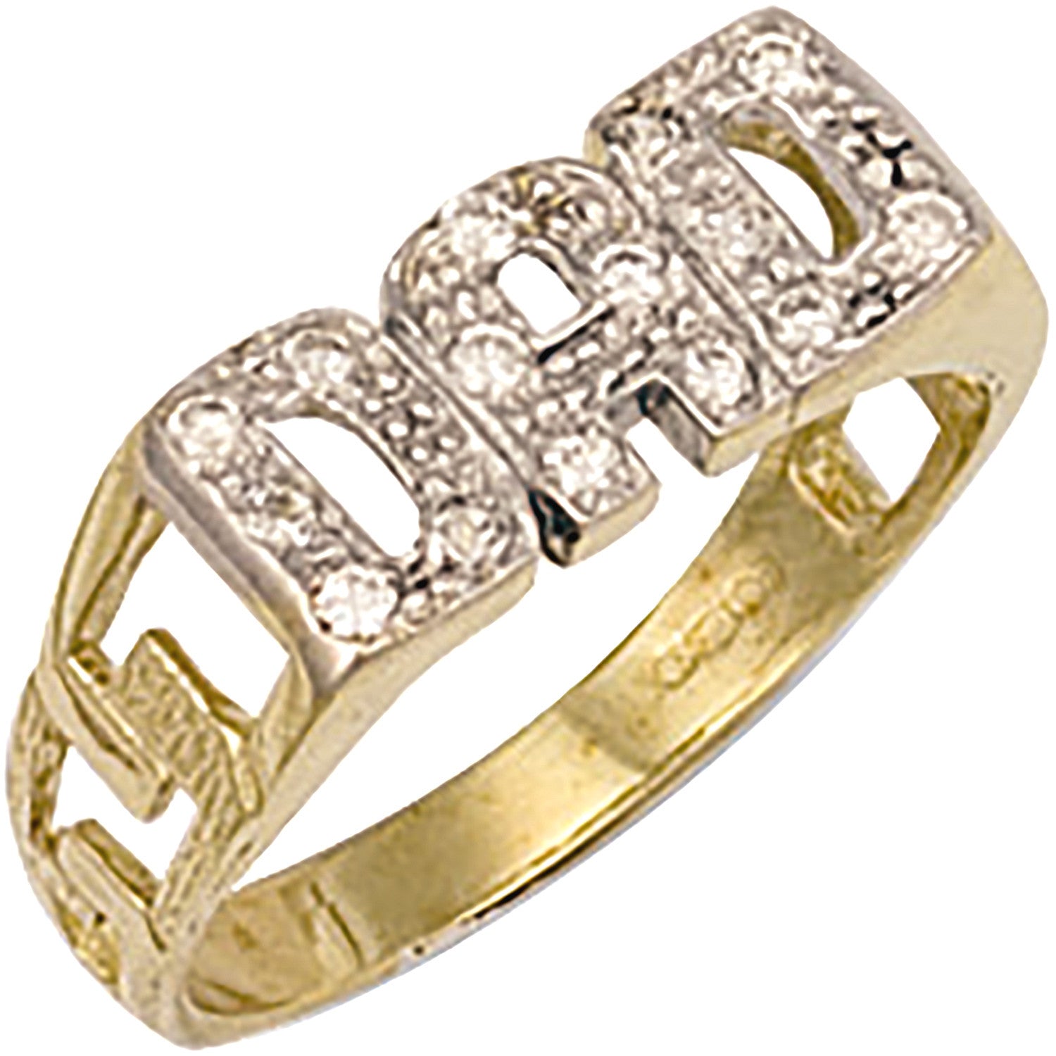 9ct Yellow Gold Cubic Zirconia ID Sides Dad Ring
