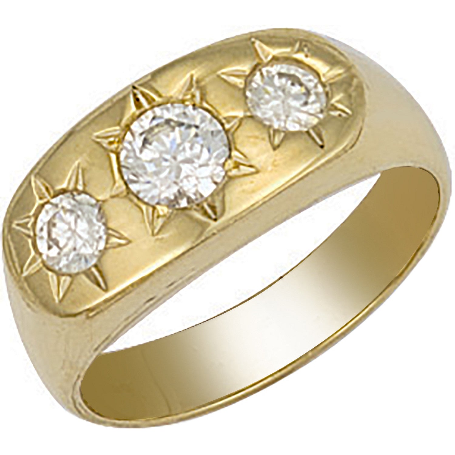 9ct Yellow Gold Gents 3 Stone Cubic Zirconia Ring