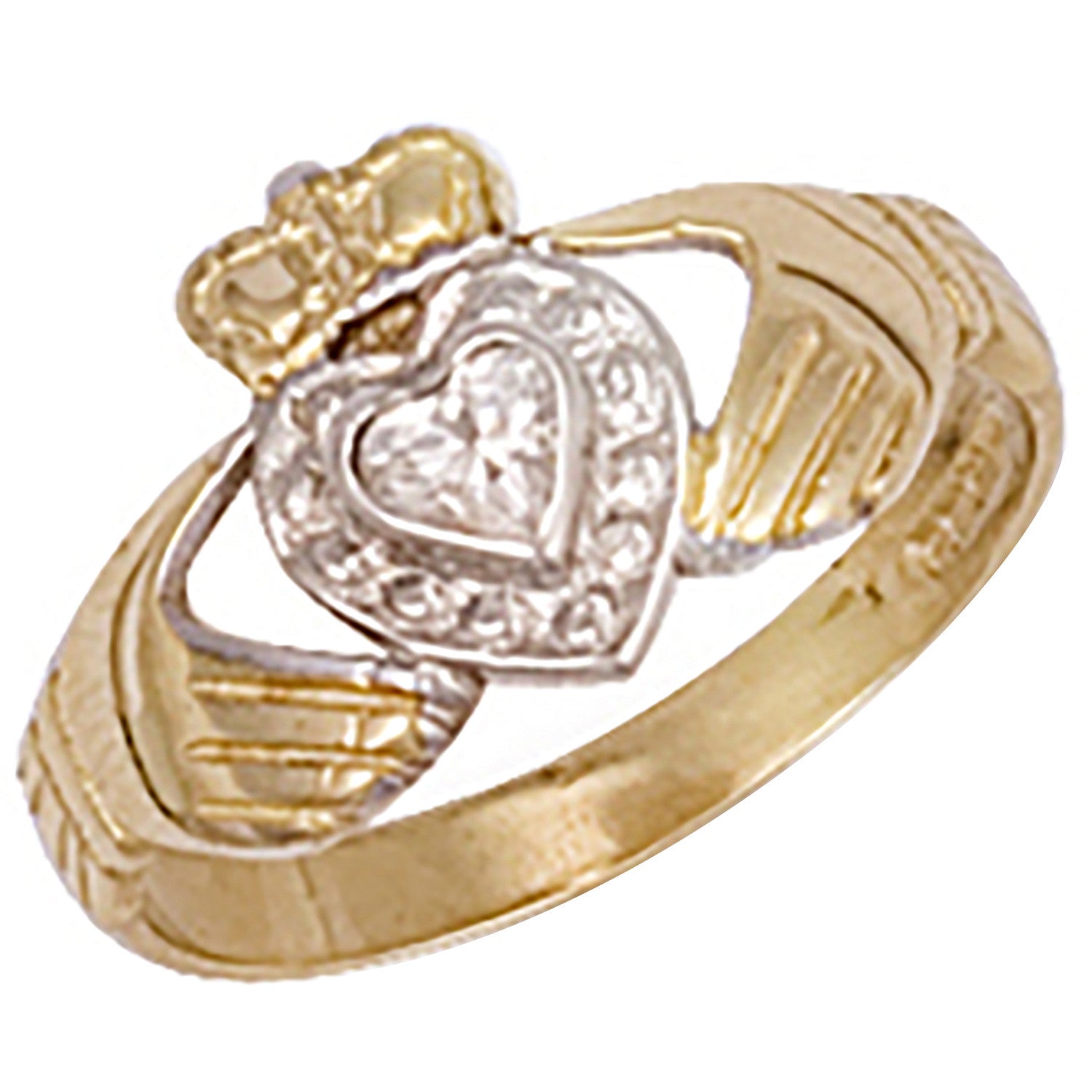 9ct Yellow Gold Cubic Zirconia Claddagh Ring