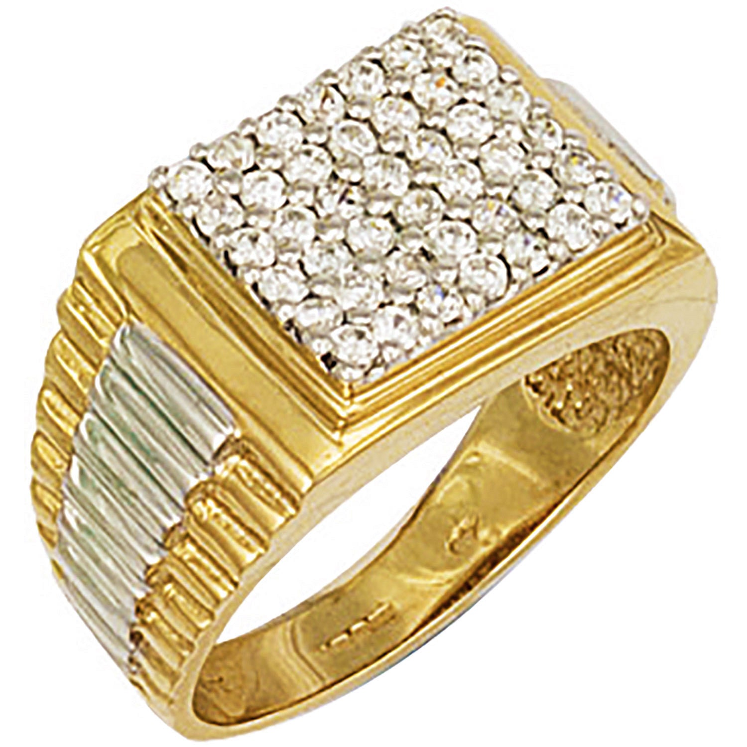 9ct Yellow Gold Square Top Gents Cubic Zirconia Ring