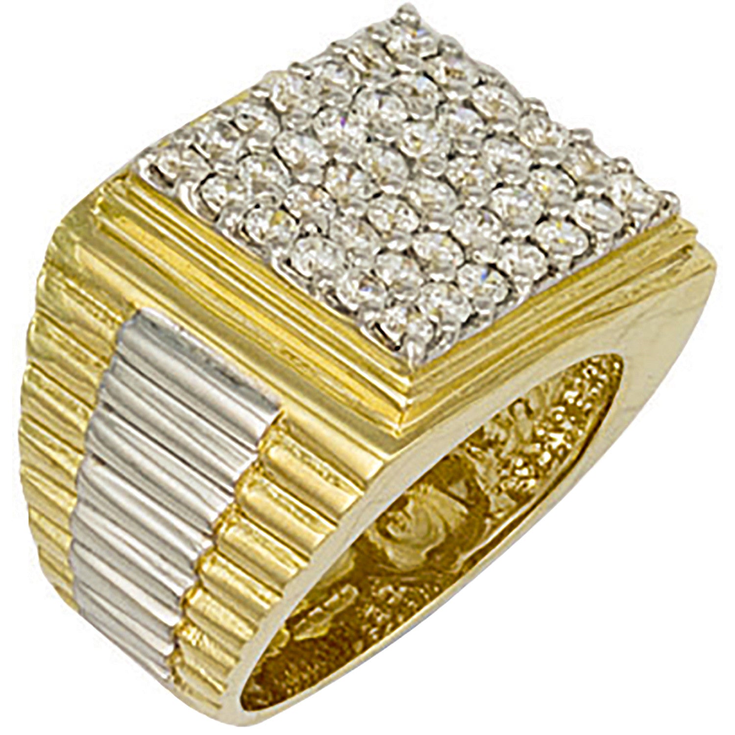 9ct Yellow Gold Square Top Gents Cubic Zirconia Ring