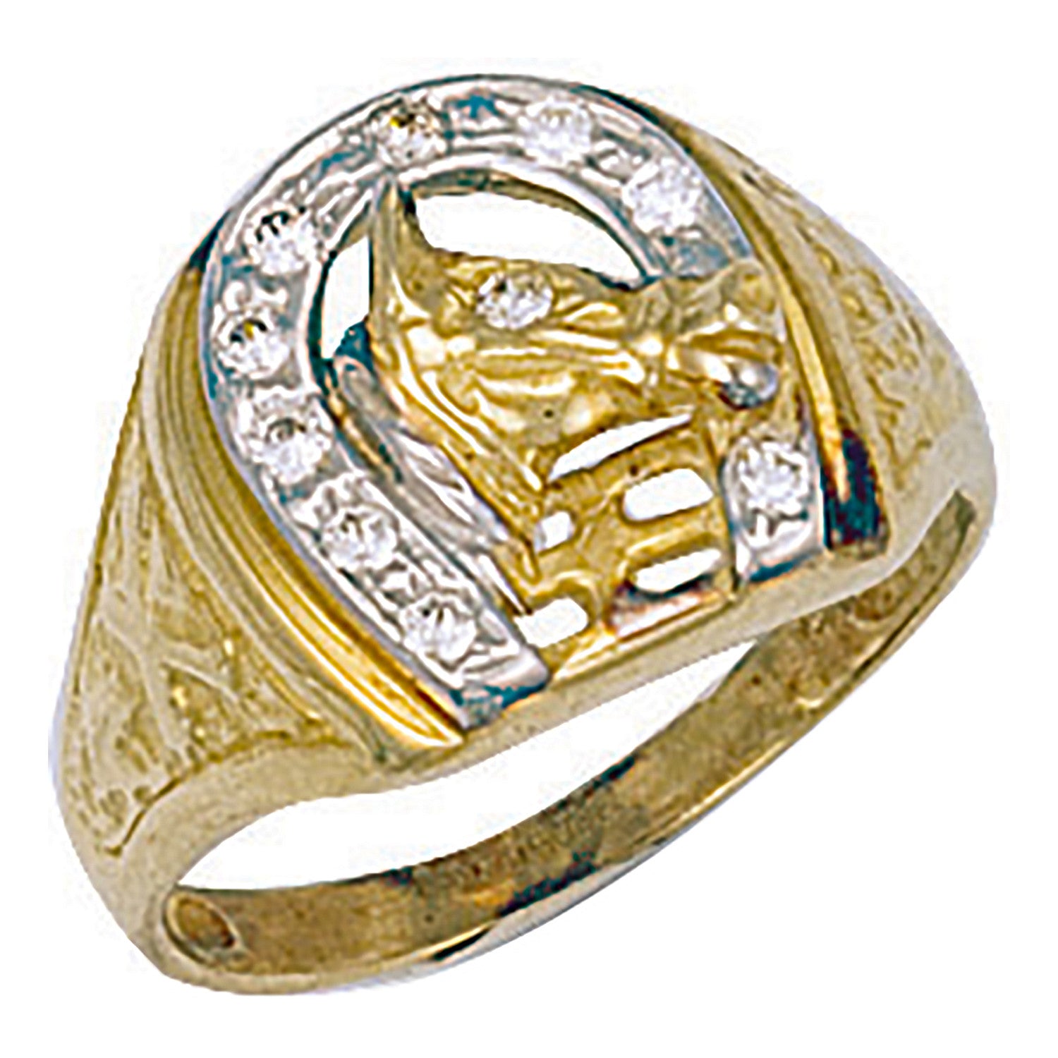 9ct Yellow Gold Horse Shoe & Head Cubic Zirconia Ring