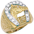 9ct Yellow Gold Horse Shoe & Head Cubic Zirconia Ring