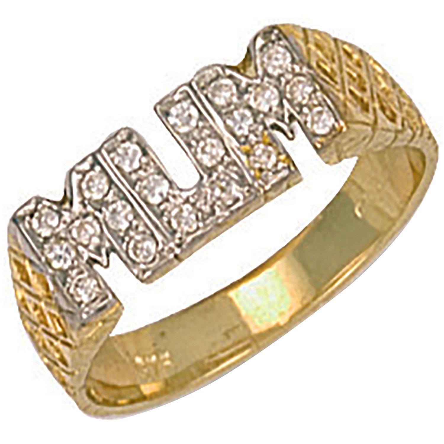 9ct Yellow Gold Cubic Zirconia Basket Sides Mum Ring
